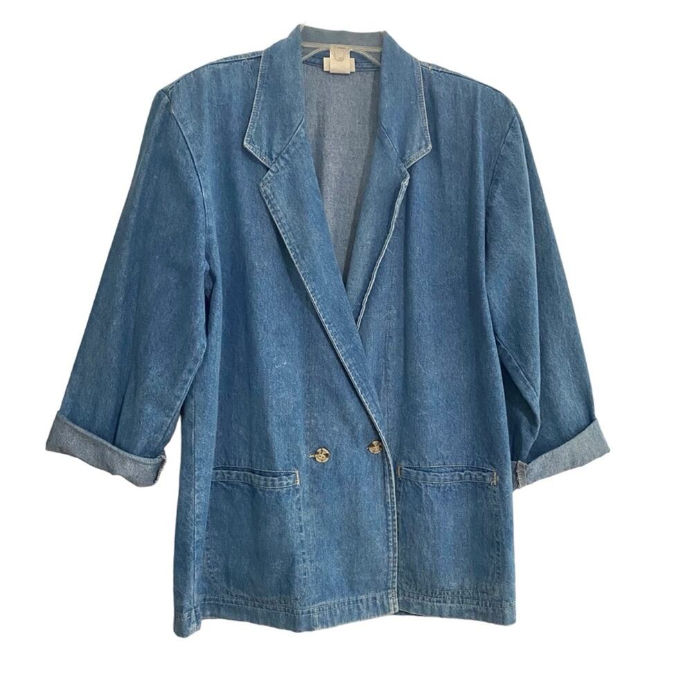 Vivaldi Jeanswear Vintage Double Breasted Denim Jean Blazer Jacket size small